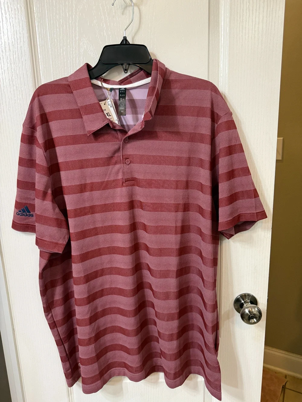 Adidas Men's Polo Size 2XL Maroon and pink striped pattern
